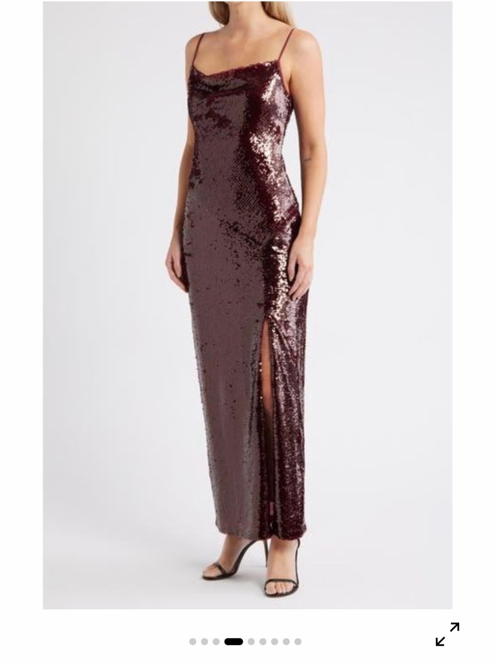 Julia Jordan Sequined Cowl Neck Slip Dress in Deep Burgundy